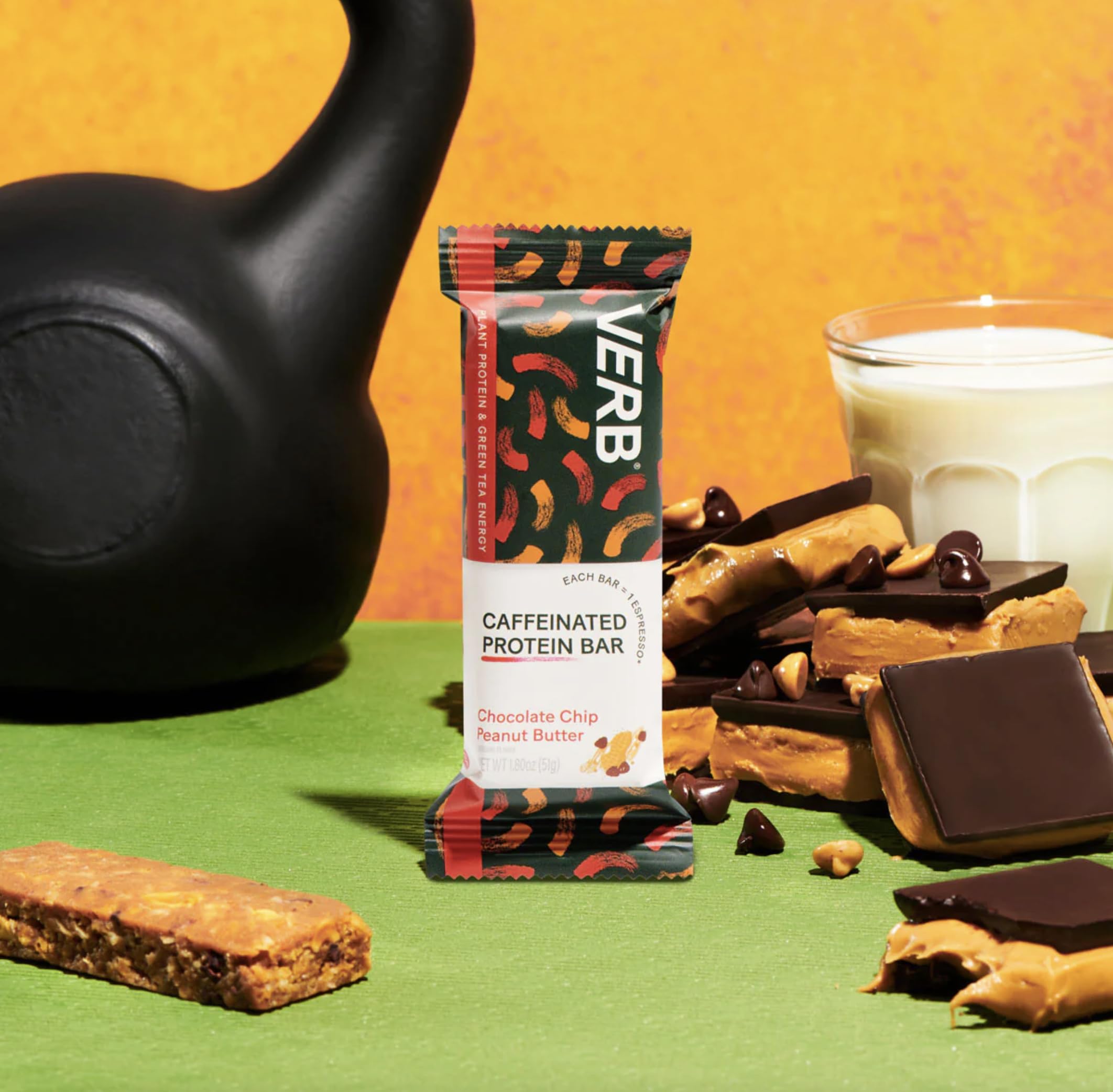 Verb Energy Bar cross-section reveals chewy texture and nutty flavors for a quick snack.