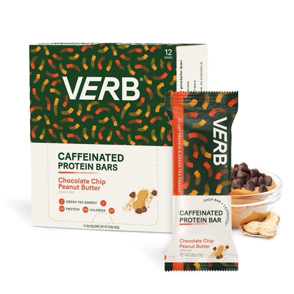 Verb Energy Bar chocolate chip peanut butter closeup, highlighting steady energy.