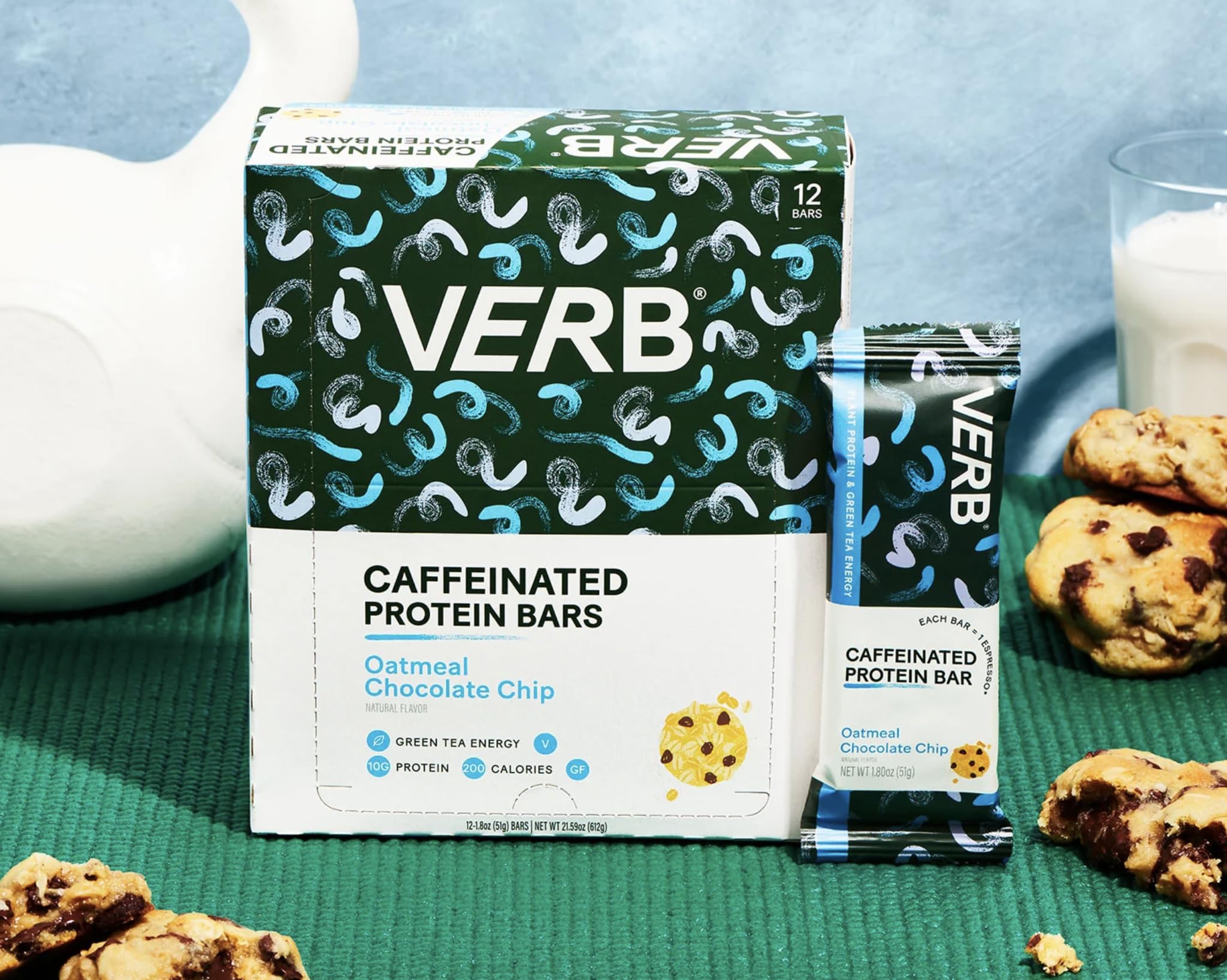 Verb Energy Bar ingredient view shows organic green tea caffeine powering focus.