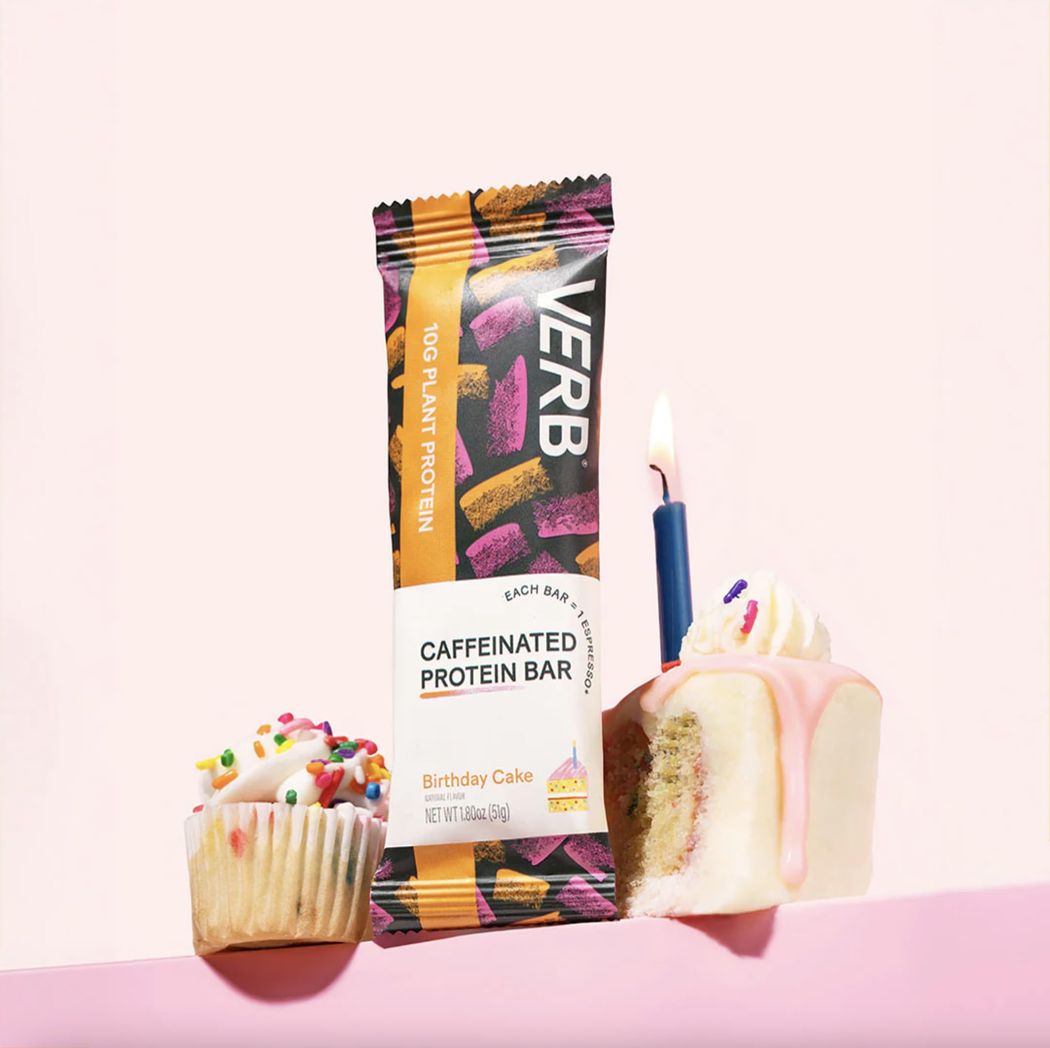 Verb Energy Birthday Cake bar cross-section with almond butter and oats