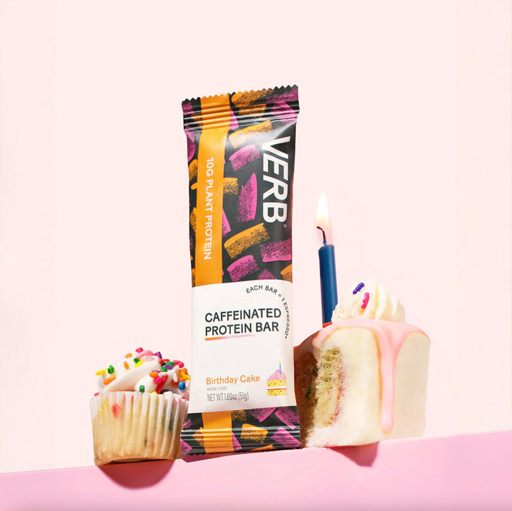 Verb Energy Birthday Cake bar cross-section with almond butter and oats