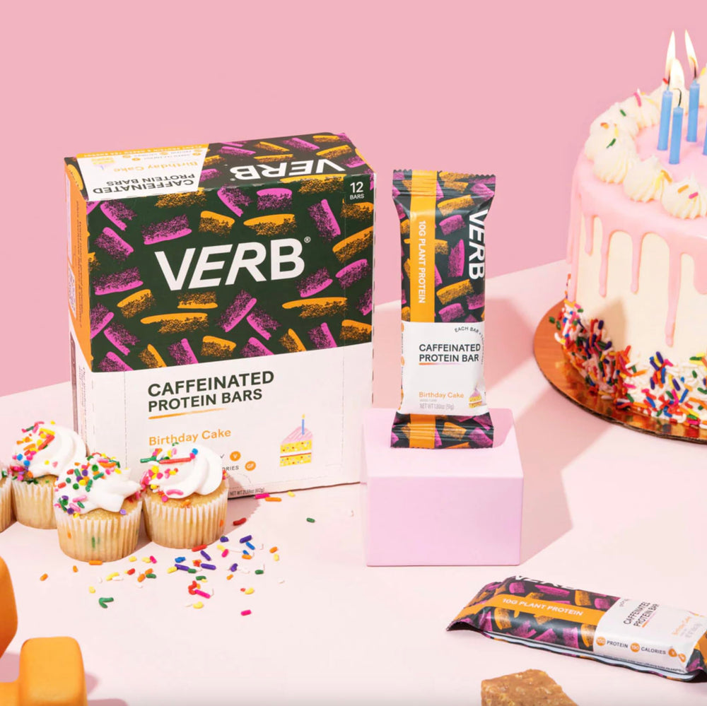 Verb Energy Birthday Cake bar in a bag, ideal for travel and daily routines