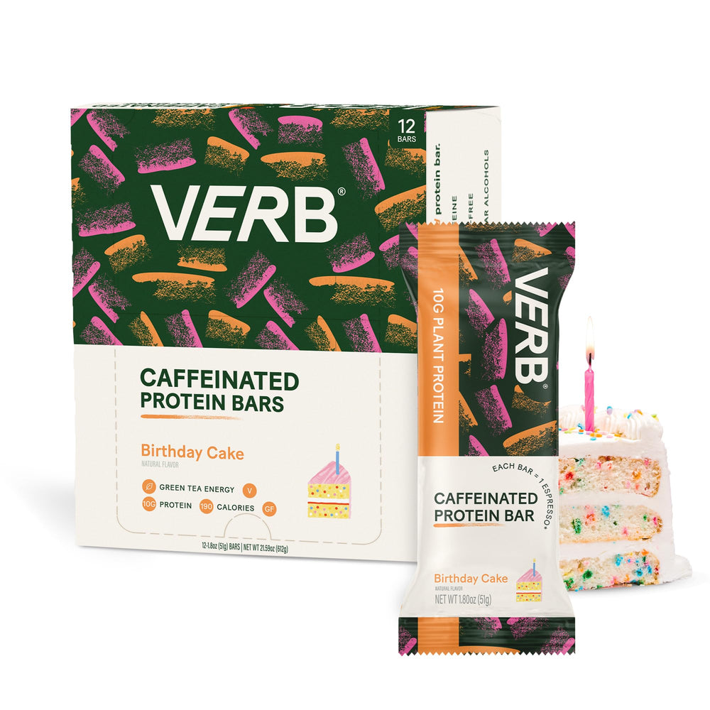 Verb Energy Birthday Cake bar packaging for an on-the-go energy boost