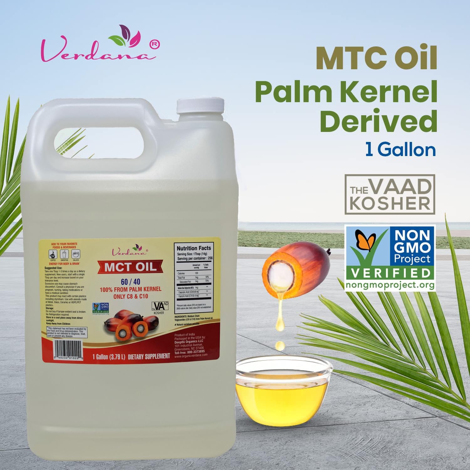 Verdana MCT Oil bottle label back notes non-GMO palm-kernel origin