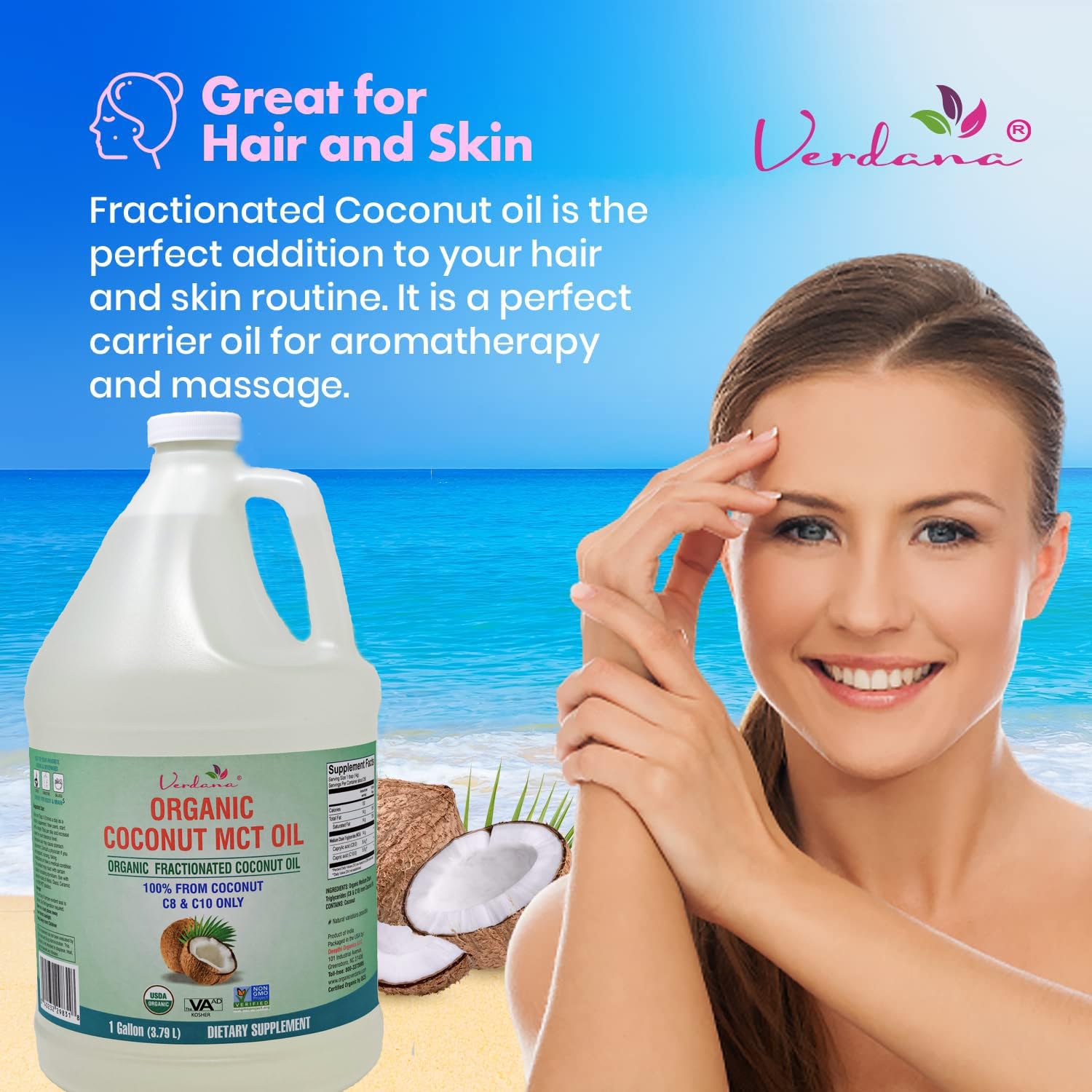 Verdana vegan MCT oil icon emphasizes plant-based, allergen-friendly triglycerides