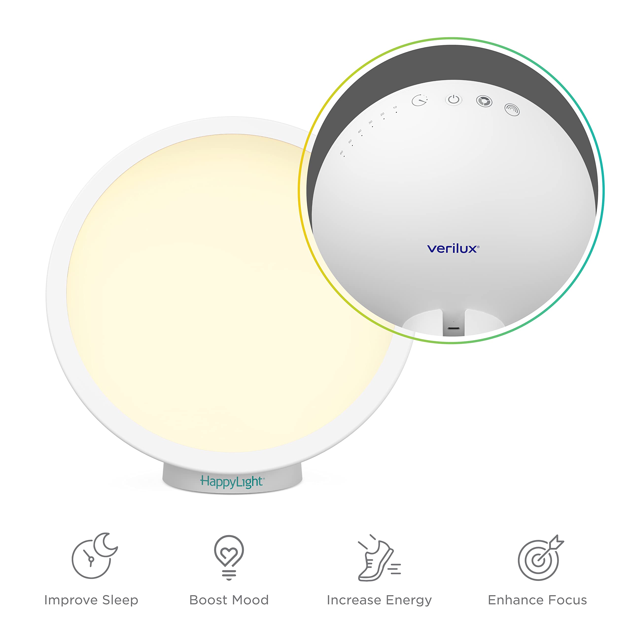 Verilux HappyLight Halo detachable light for easy charging and cordless use