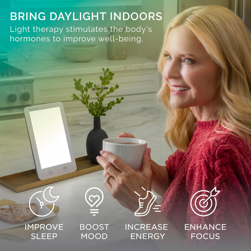 Verilux HappyLight Lumi Plus desk setup shows portable brightness for focused work