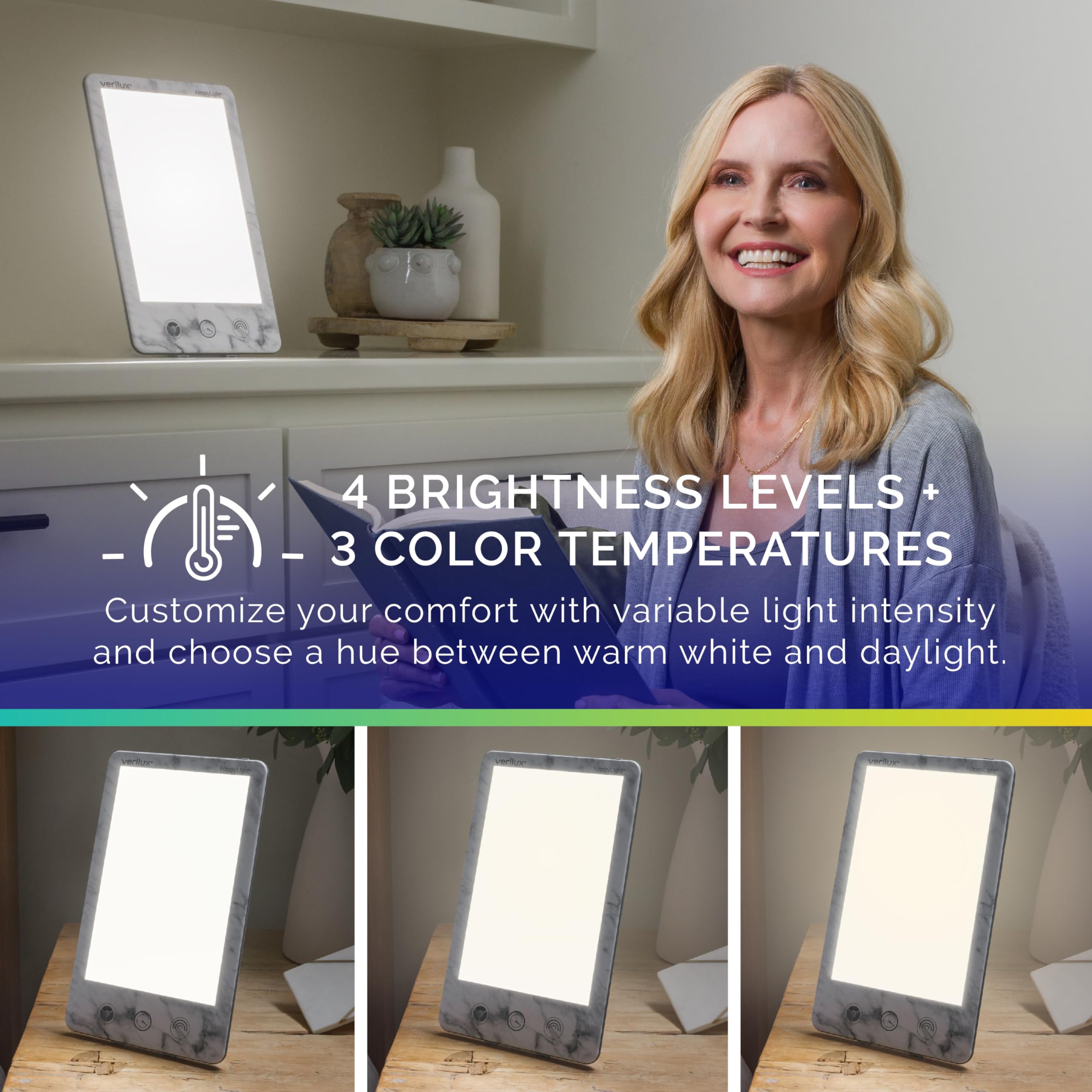 Verilux HappyLight Luxe brightness settings offer customizable comfort and glare reduction