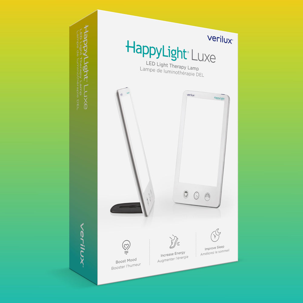 Verilux HappyLight Luxe on-desk portability for home, office, or travel light therapy.
