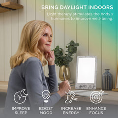 Verilux HappyLight Luxe turned-on panel with warm white light for focus