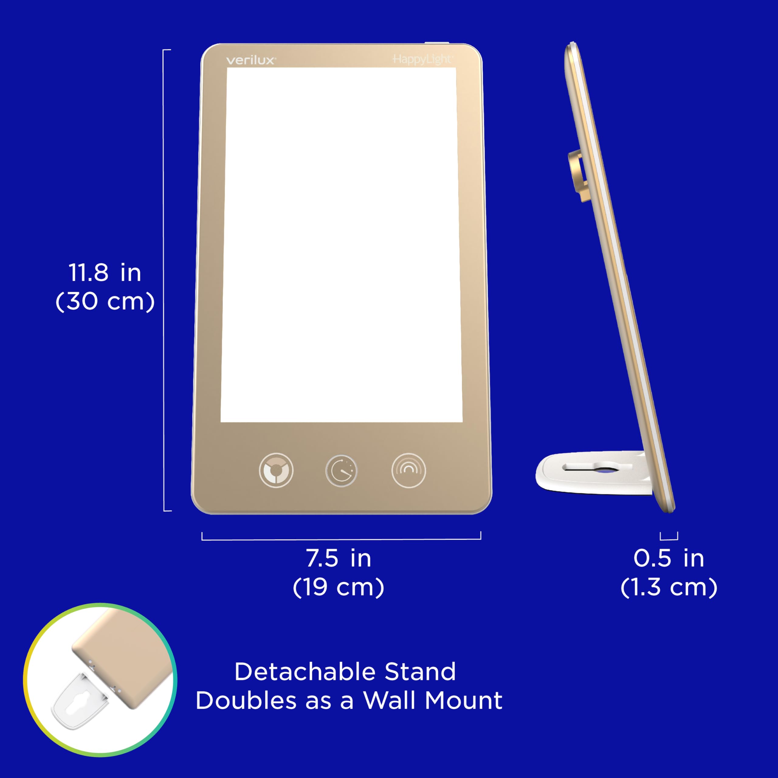 Verilux HappyLight Luxe ultra-thin portable design fits on desks or travel bags.