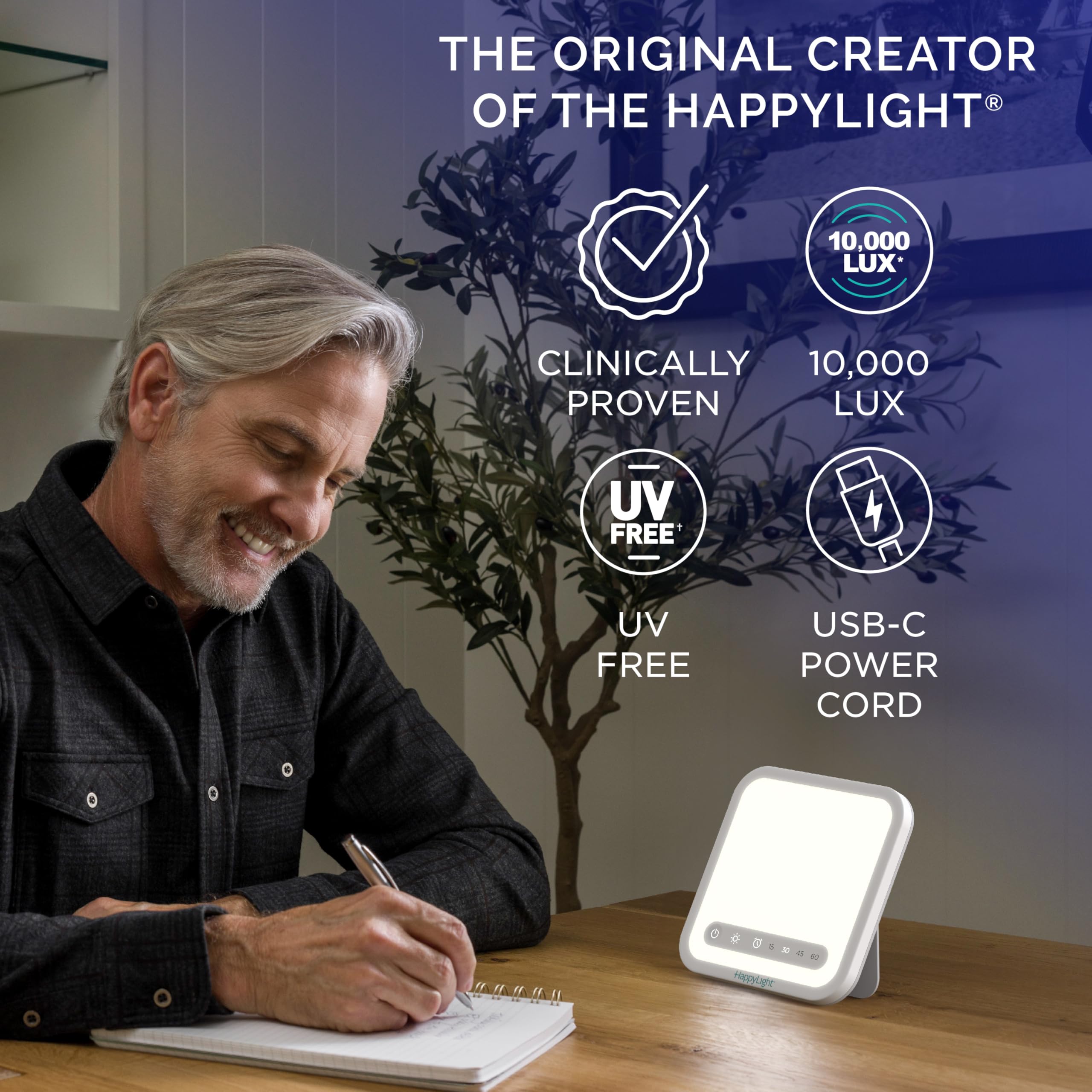 Verilux HappyLight Mini adjustable stand at 90 degrees for precise angle