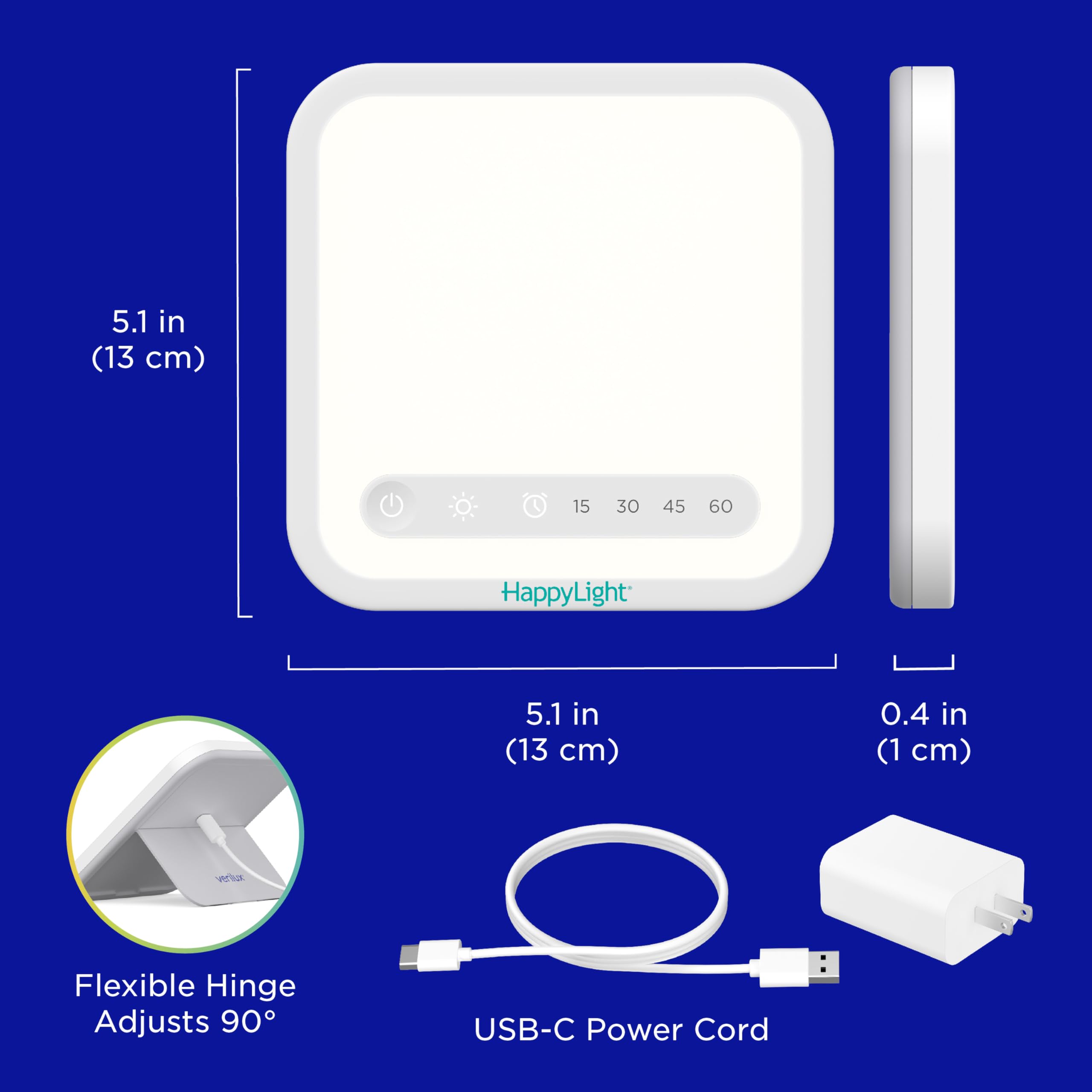 Verilux HappyLight Mini desk-use setup providing daytime energy at work
