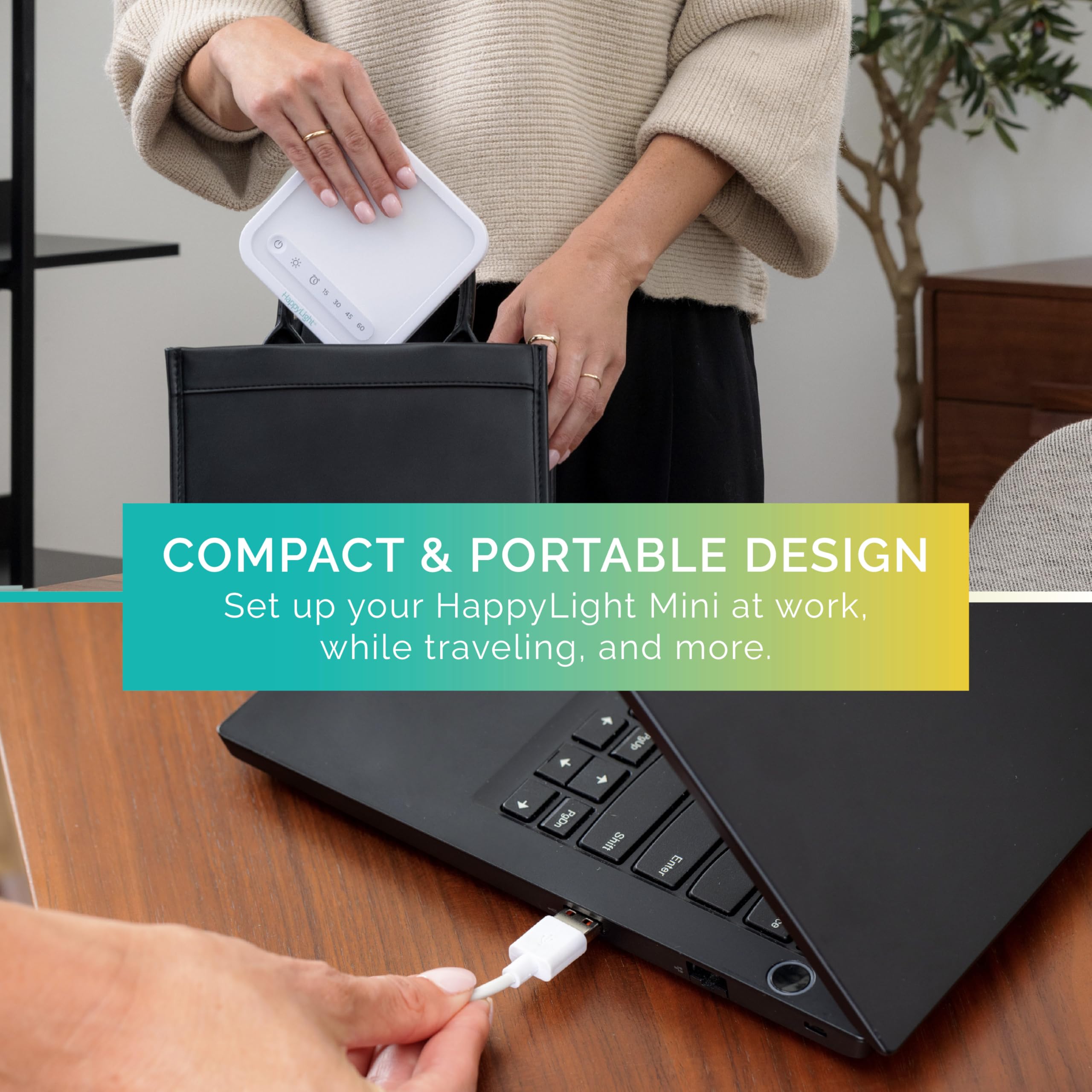 Verilux HappyLight Mini USB-C port enabling easy power supply