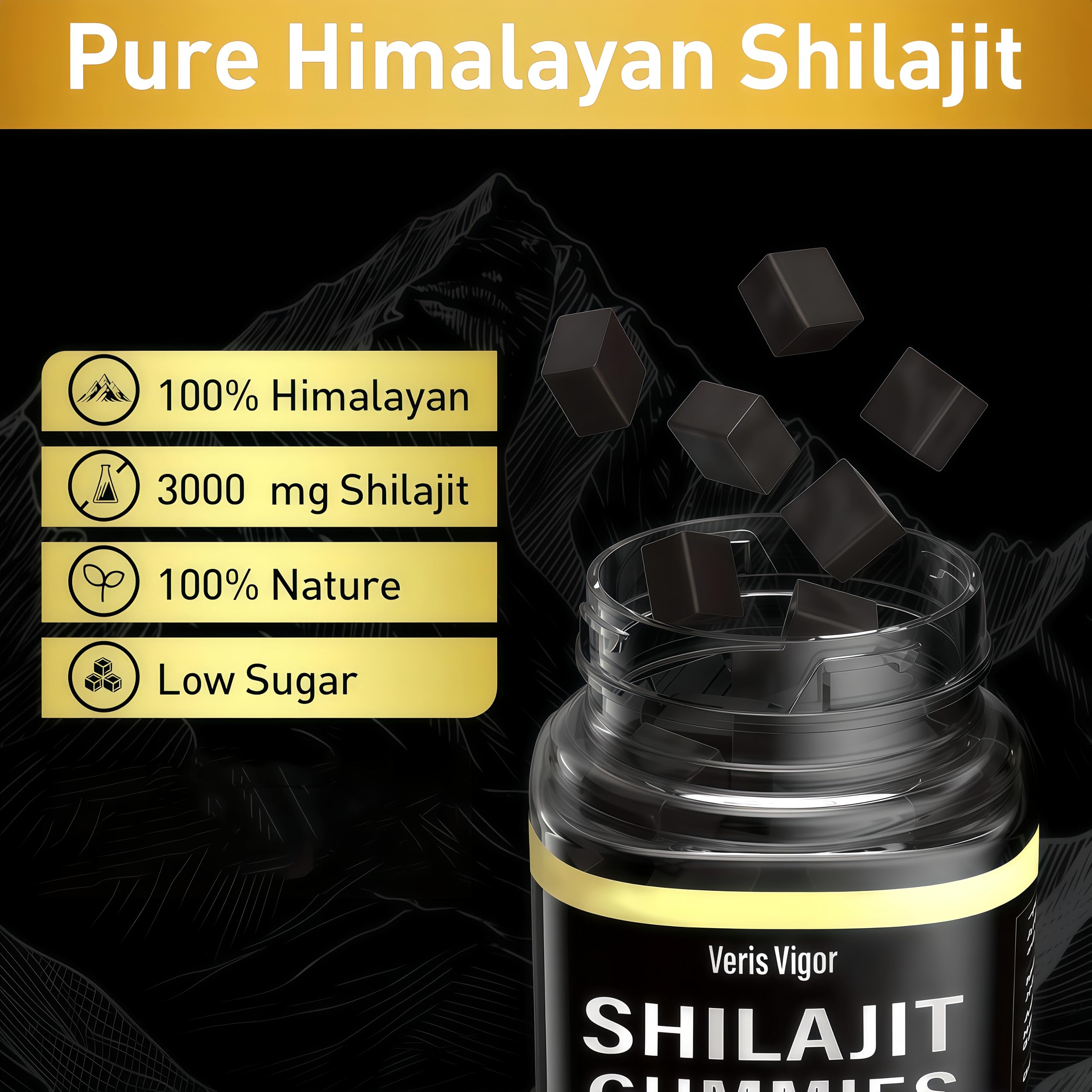 Veris Vigor Shilajit Gummies berry flavor close-up for taste appeal.