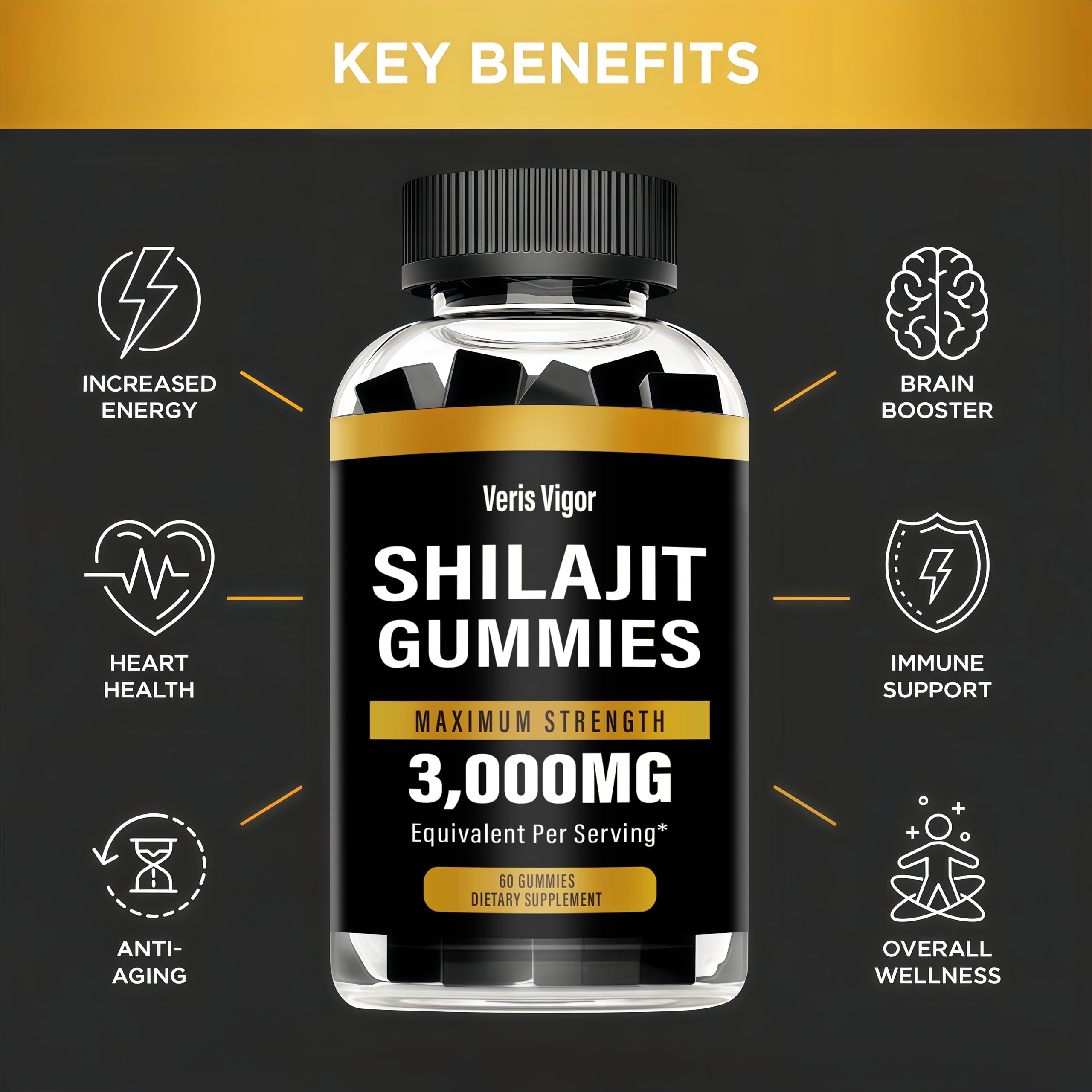 Veris Vigor Shilajit Gummies texture close-up showing chewable form.