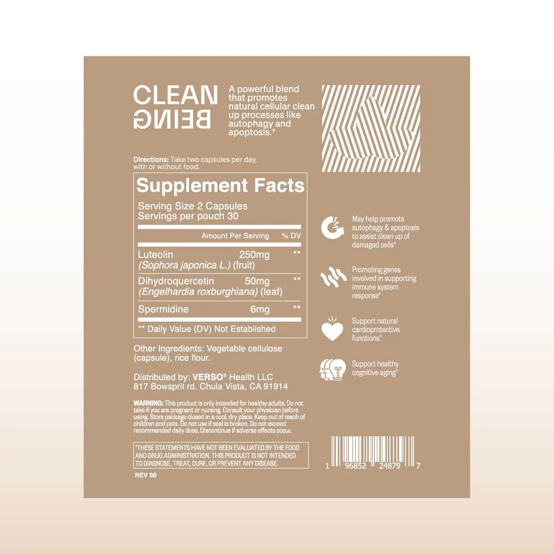 Verso Clean Being daily supplement routine with glass of water for easy daily use.