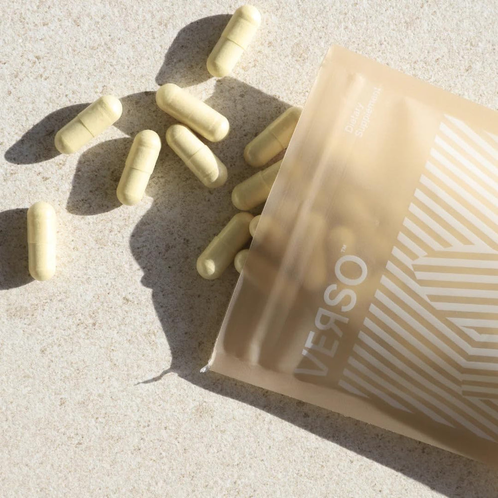 Verso Clean Being natural aging support capsules close-up for healthier aging possibilities.