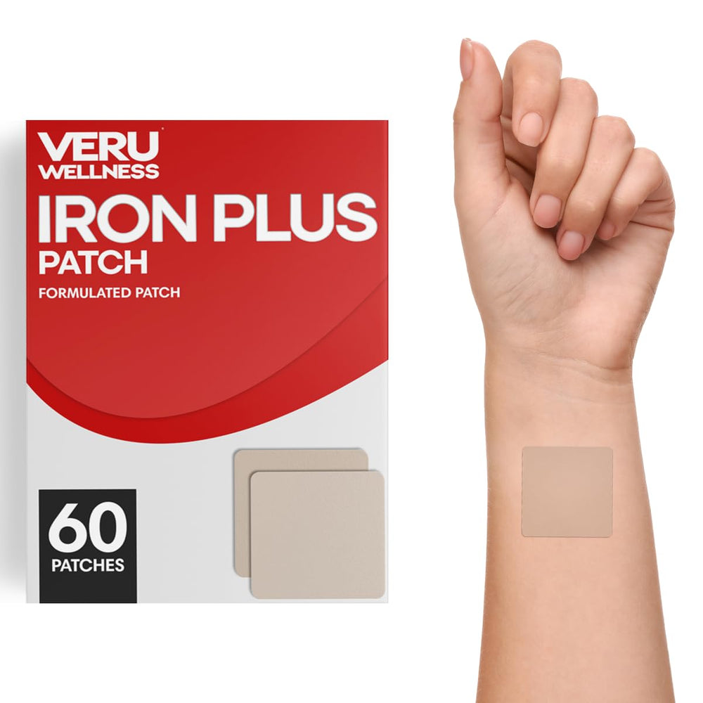 Veru Wellness Iron Plus Daily Patch box shows a 60-day supply for convenient iron support.
