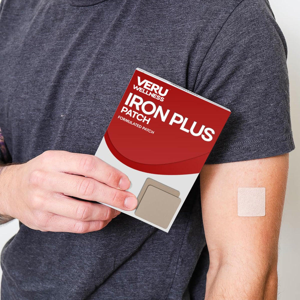 Veru Wellness Iron Plus patch pack display highlights easy, ongoing use.