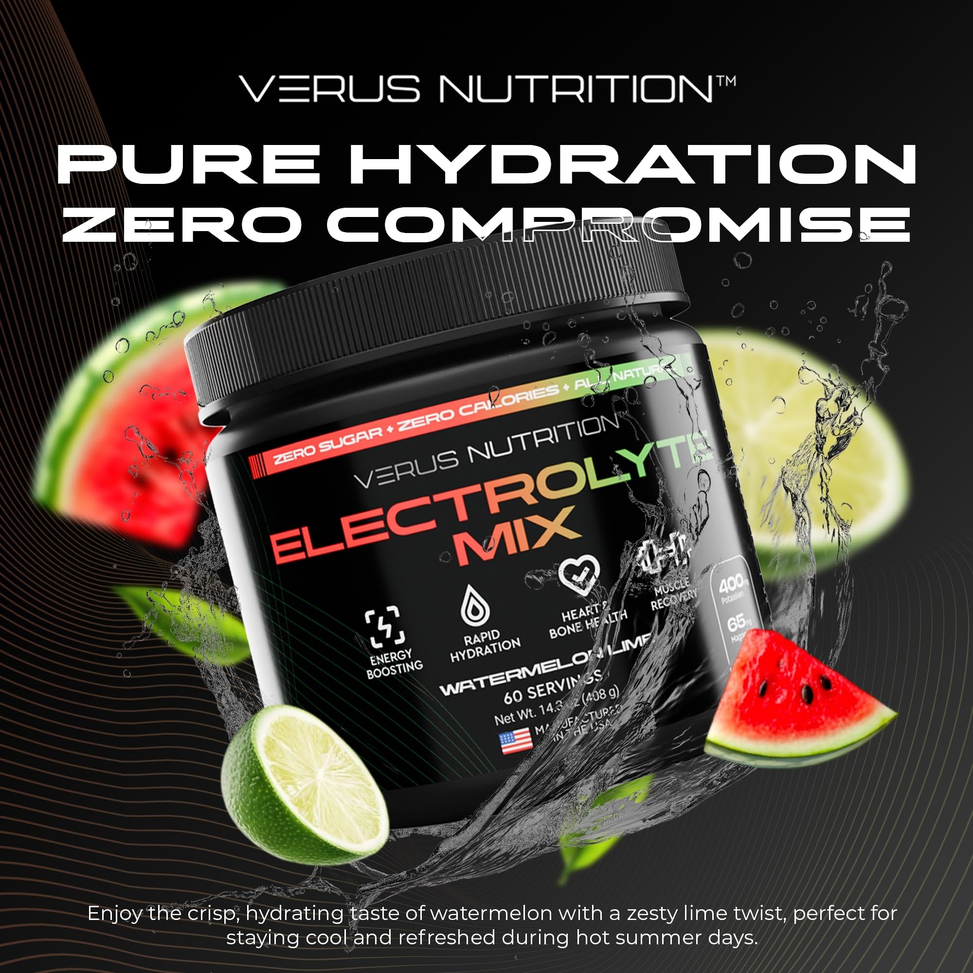 VERUS NUTRITION Electrolytes Powder Watermelon Lime pour into glass to dissolve