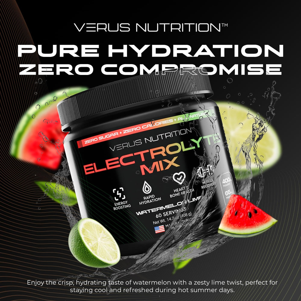 VERUS NUTRITION Electrolytes Powder Watermelon Lime pour into glass to dissolve