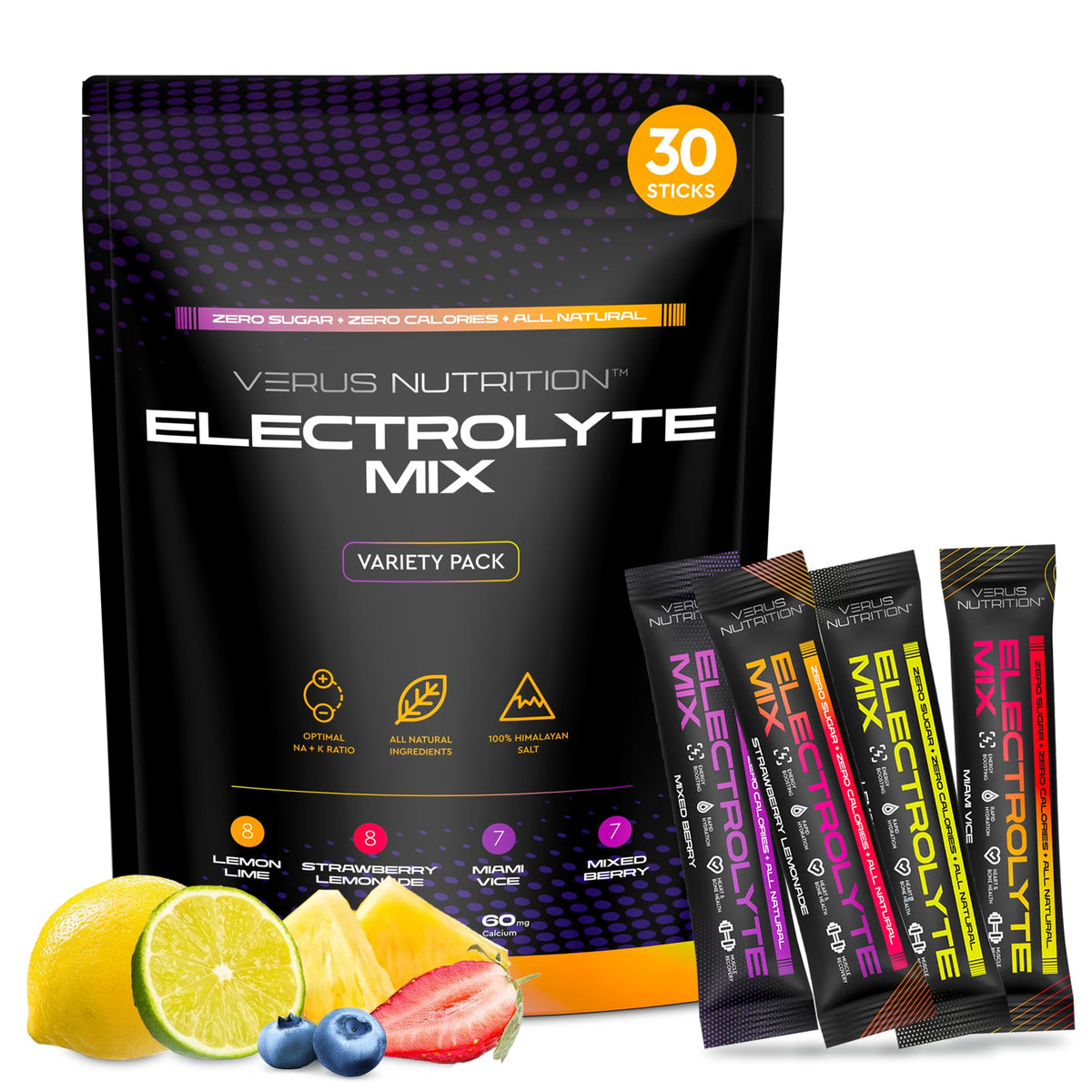 VERUS NUTRITION Electrolytes Sticks Variety Pack closeup for convenient hydration.
