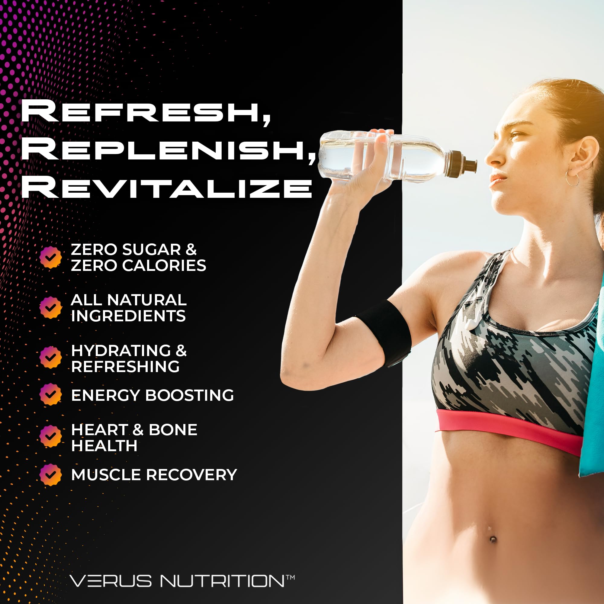 VERUS NUTRITION Miami Vice flavor stick pouring into glass for refreshing vegan hydration.