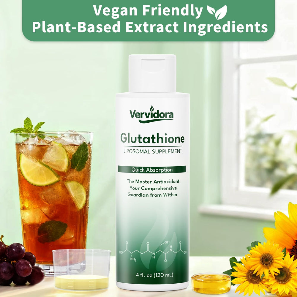 Vervidora liposomal glutathione highlighting skin health focus.