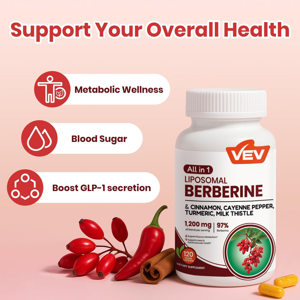 VEV Berberine turmeric capsule visual emphasizing warm herbal blend