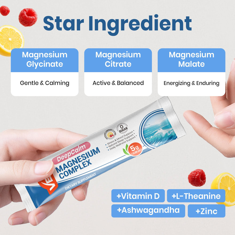 VEV Magnesium Complex powder dissolving in water for a quick, refreshing drink.