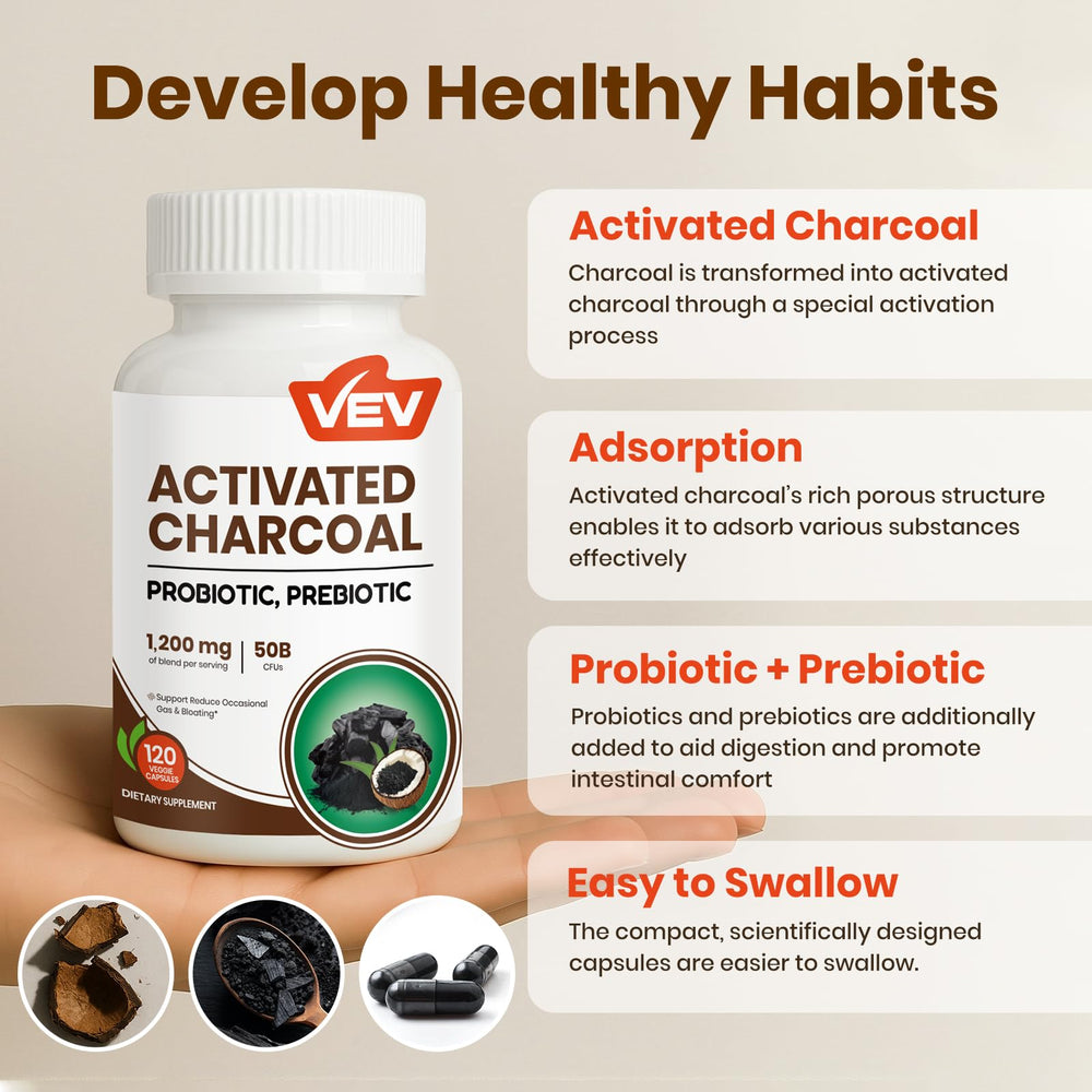 VEV organic coconut charcoal label emphasizes clean vegan formula