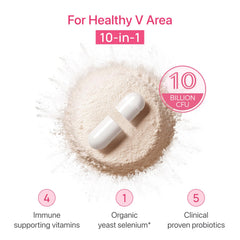 Vevoec Gynable capsules close-up highlighting 10B CFU potency for vaginal health