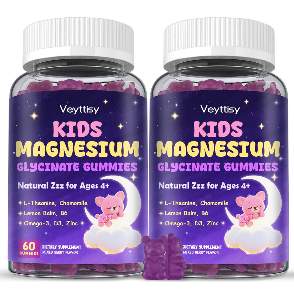 Veyttisy Magnesium Glycinate Gummies for Kids bottle promotes calm nightly routine.