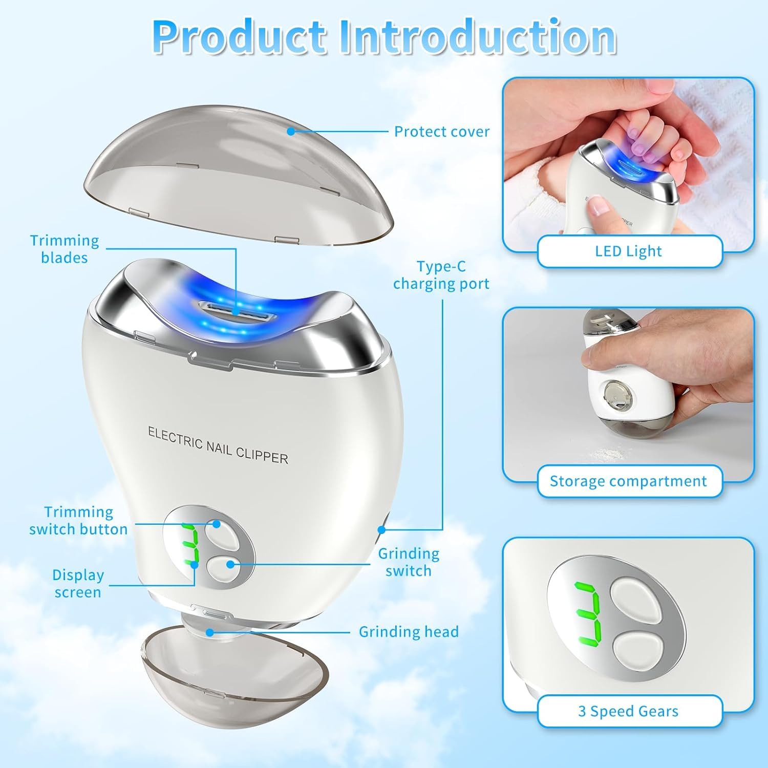 VGVR baby nail trimmer with LED light for safe nighttime grooming