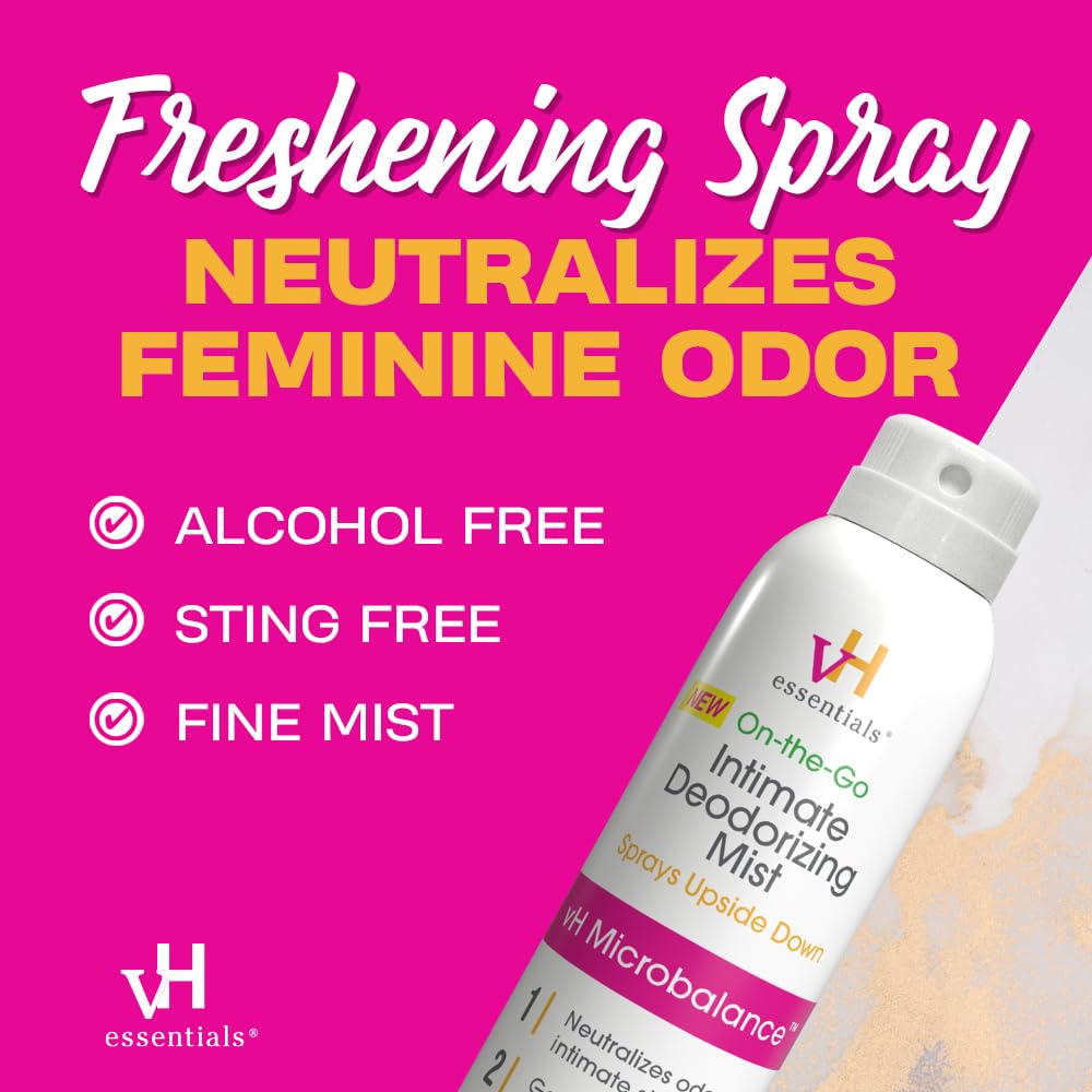 VH Essentials Feminine Mist travel-friendly option for on-the-go odor management.