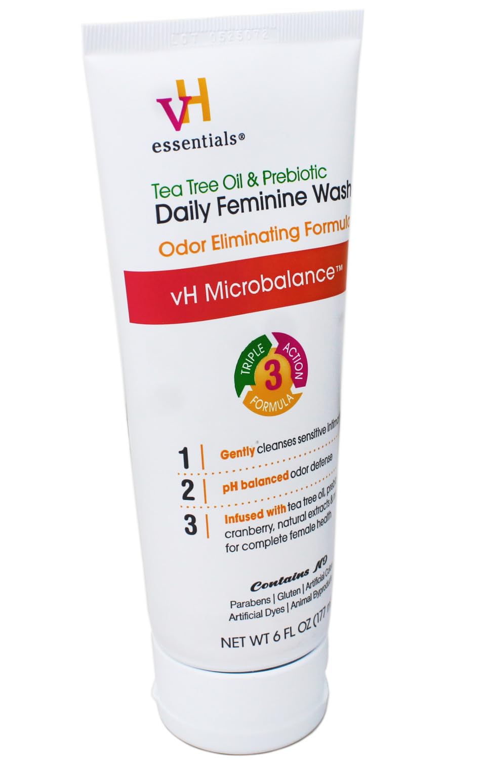 vH essentials Prebiotics detail emphasizes balance-friendly formula for everyday comfort.