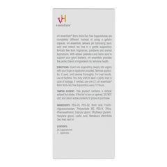 vh essentials suppositories closeup highlights boric acid and tea tree formula for pH balance.