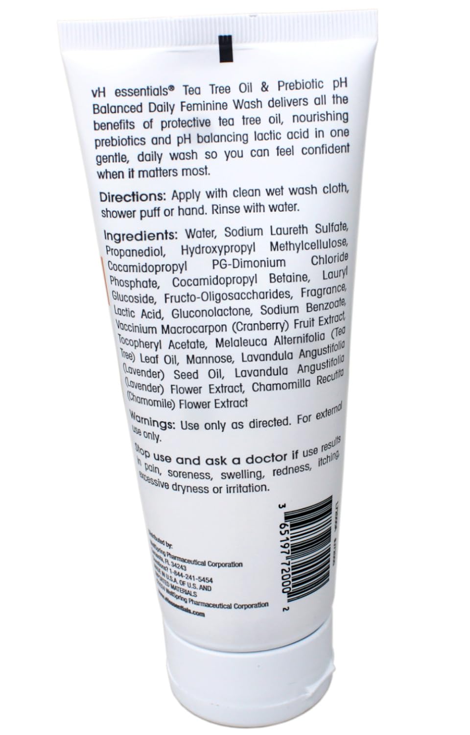 vH essentials Tea Tree Oil ingredient close-up highlights soothing properties.
