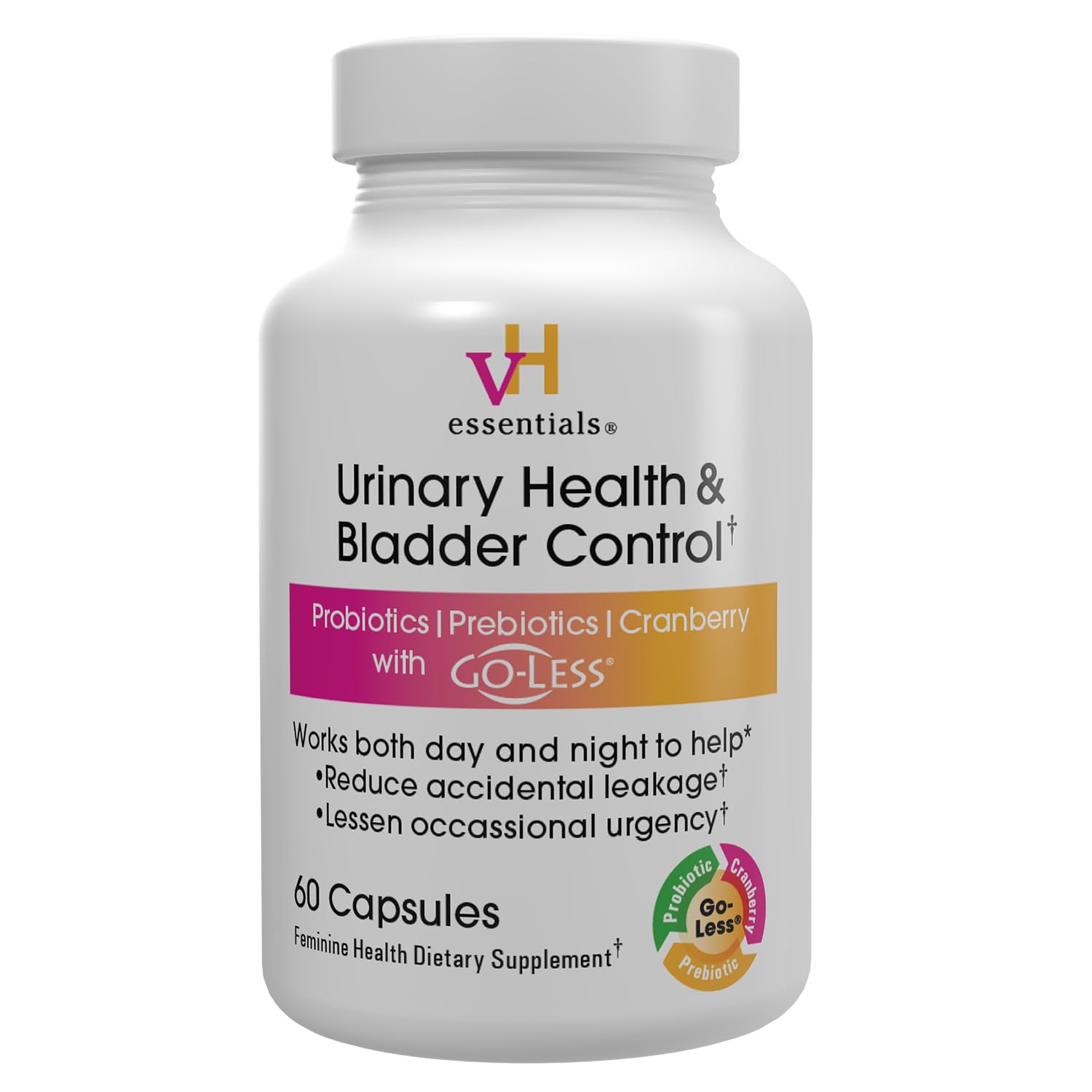 vh essentials urinary health bottle closeup highlighting everyday bladder support.