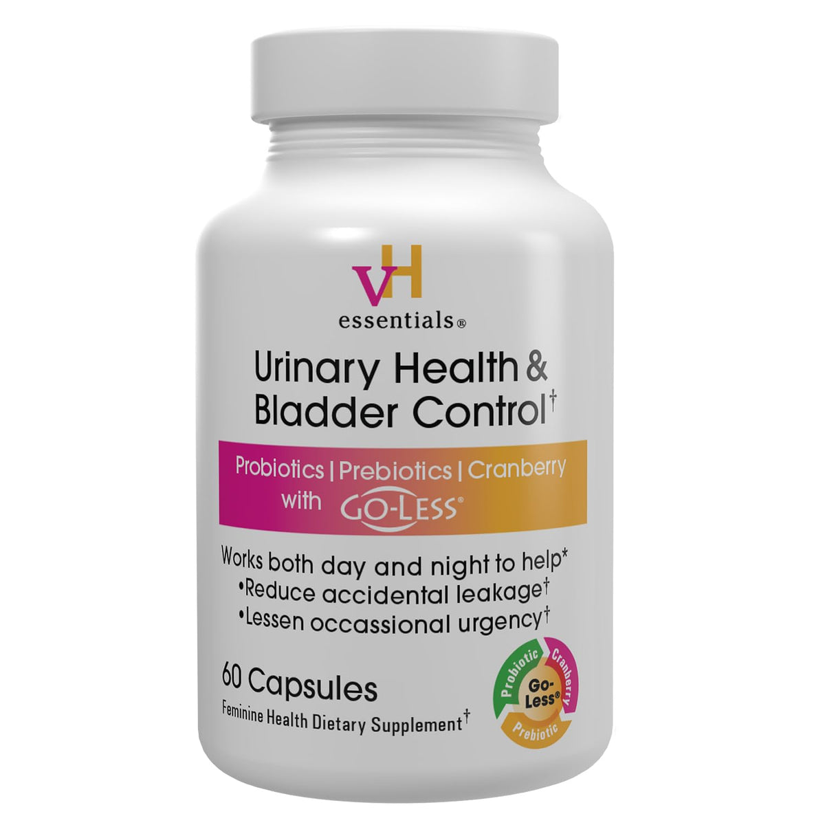vh essentials urinary health bottle closeup highlighting everyday bladder support.