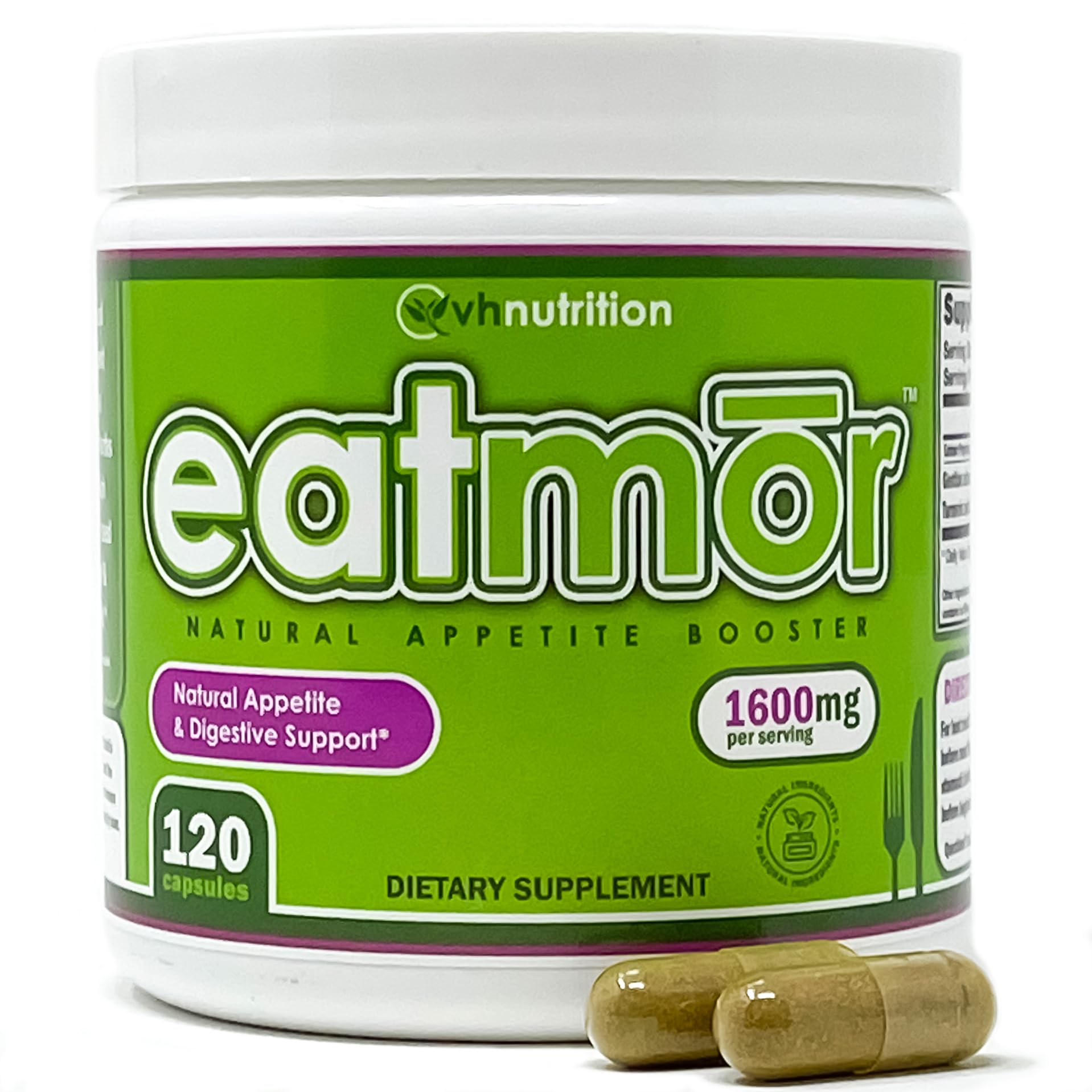 VH Nutrition Eatmor bottle of capsules ready to support appetite.