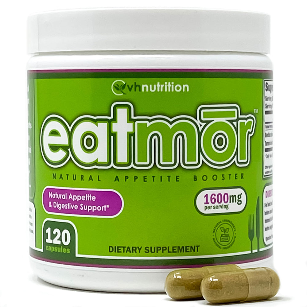VH Nutrition Eatmor bottle of capsules ready to support appetite.