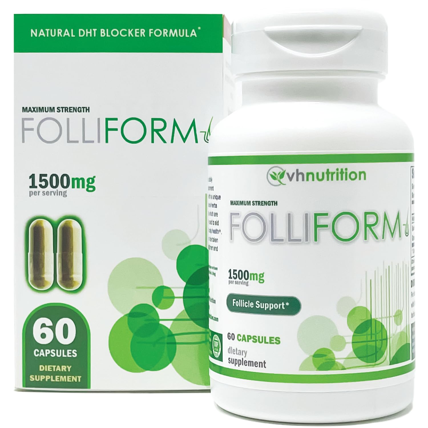 VH Nutrition FOLLIFORM bottle with capsules for healthier hair follicles and scalp.