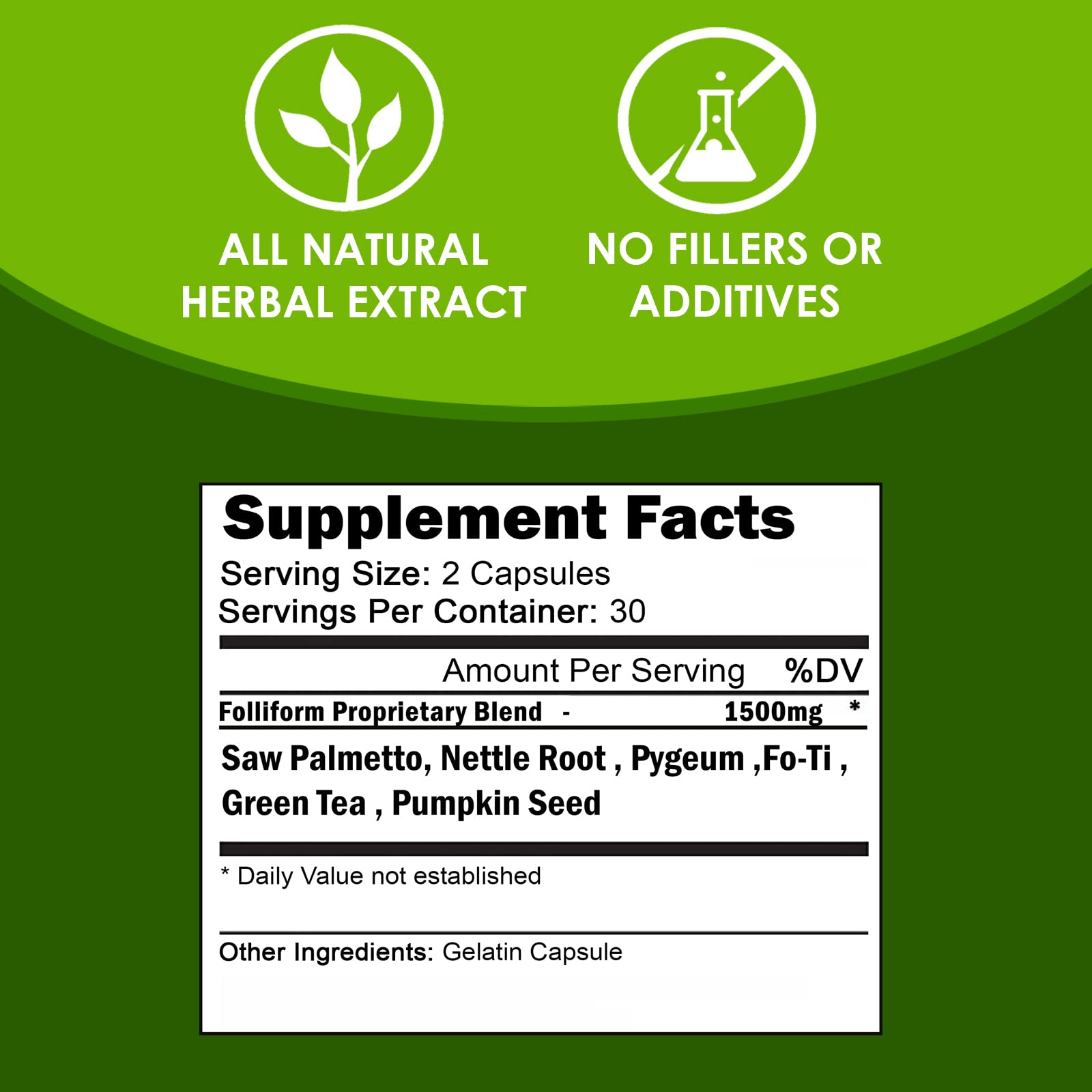 Nettle root and pygeum imagery in VH Nutrition FOLLIFORM hair care blend.