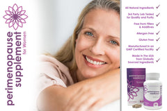 VH Nutrition Perimenopause packaging on shelf signals additive-free, pure herbal care