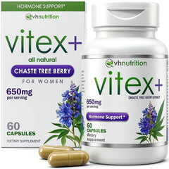 VH Nutrition VITEX+ bottle shot showing convenient daily capsules for hormonal balance support