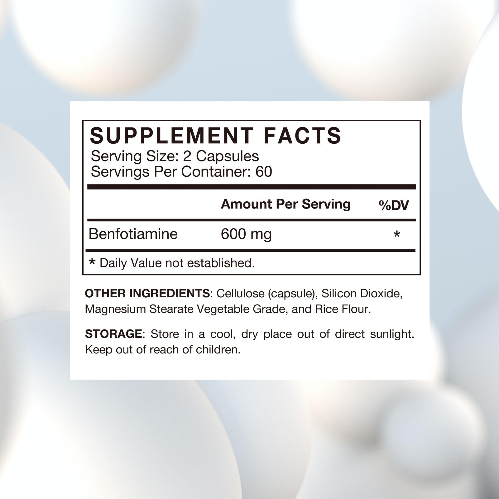 VHC Benfotiamine capsules close-up, showcasing potent daily dose in veggie capsules.
