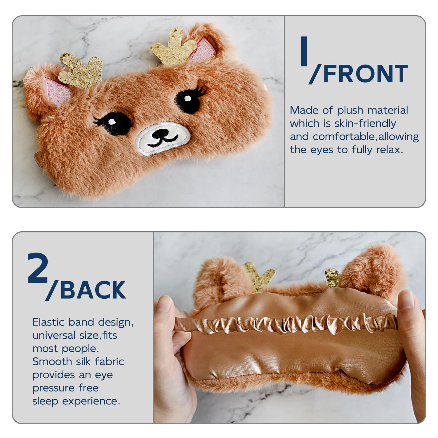 VHOPMORE máscara dormir peluche dulce: descanso cómodo para adultos y niños.