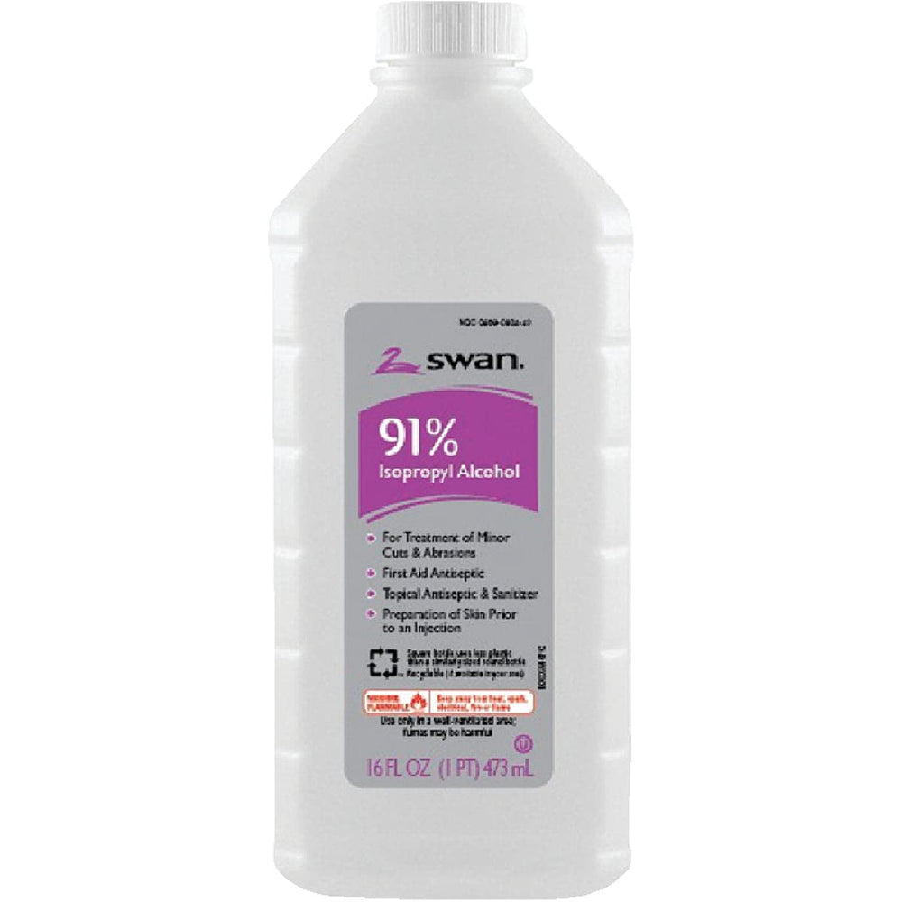 Vi-Jon Swan 91% isopropyl rubbing alcohol bottle, front view, ready for quick disinfection.